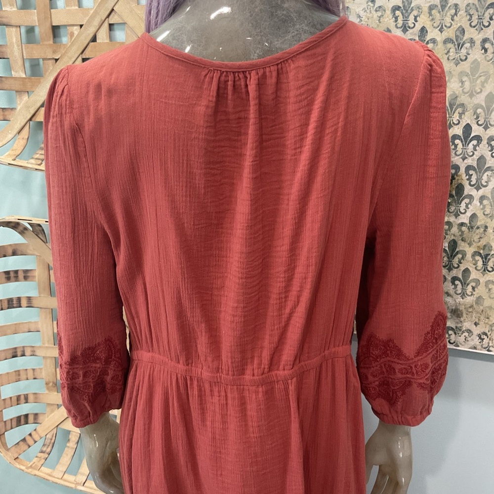 Lucky Brand Terracotta Embroidered Midi Dress - Picture 7 of 9